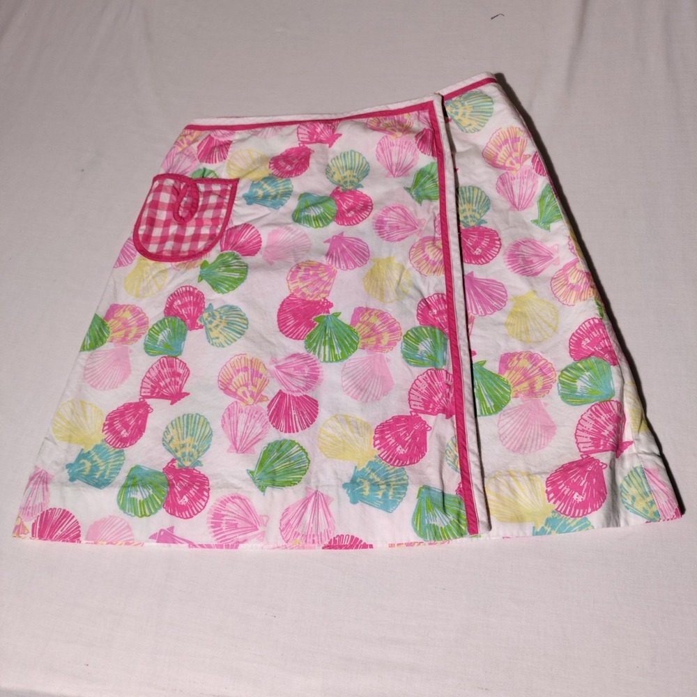 Lilly Pulitzer Wrap Printed Seashell Skirt White Pink Size 0 (27" Waist)